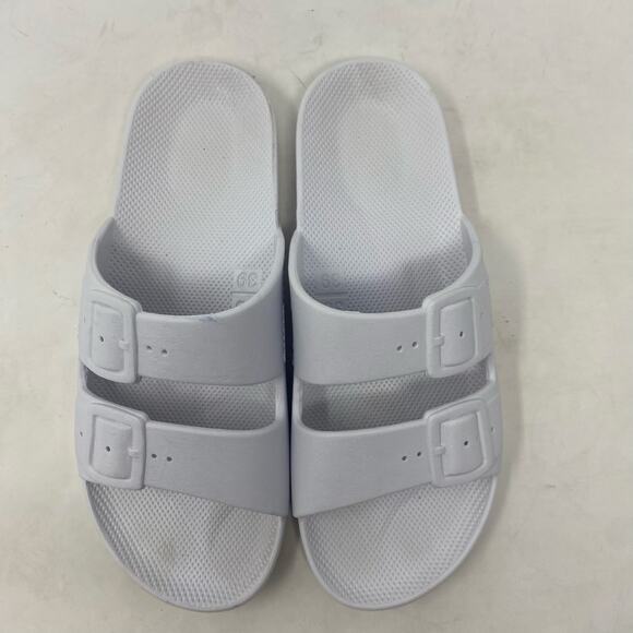 Freedom Moses Two Band Slide White Casual Sandals Slippers Womens Size 8.5 - Picture 4 of 8